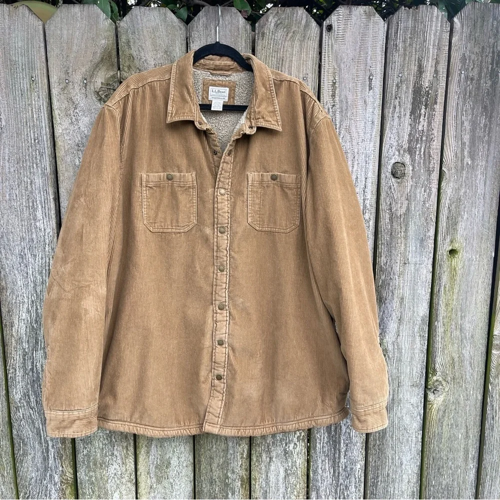 L.L. Bean | Men's 1912 Heritage Sherpa Lined Corduroy Shirt Jacket Walnut | 2XLT